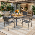 5-Piece Grey Patio Dining Set, 4-Seat All-Weather Heavy Duty HDPS Aluminum Round Table and Textilene Metal Patio Chairs