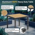 35.4" Grey Aluminum Outdoor Square Patio Table, All Weather HDPS Slatted Dining Table - product image 4