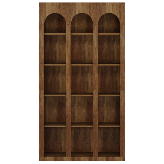 71" Tall 5-Tier Triple Arch Bookshelf, Mid-Century Modern Farmhouse Bookcase - product image 2