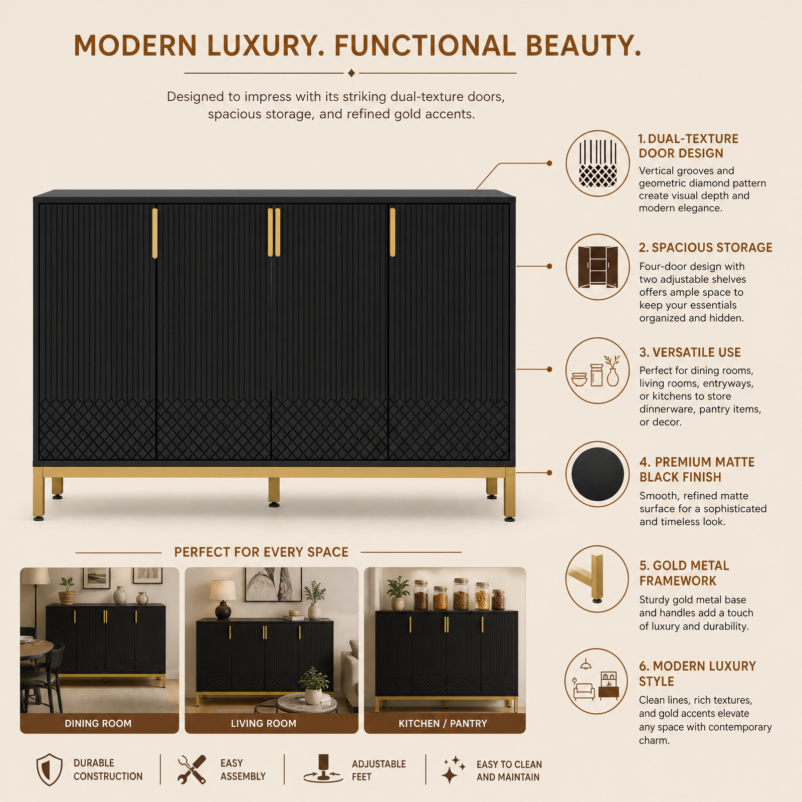 EMOOTTOO 59" Luxury Buffet Sideboard