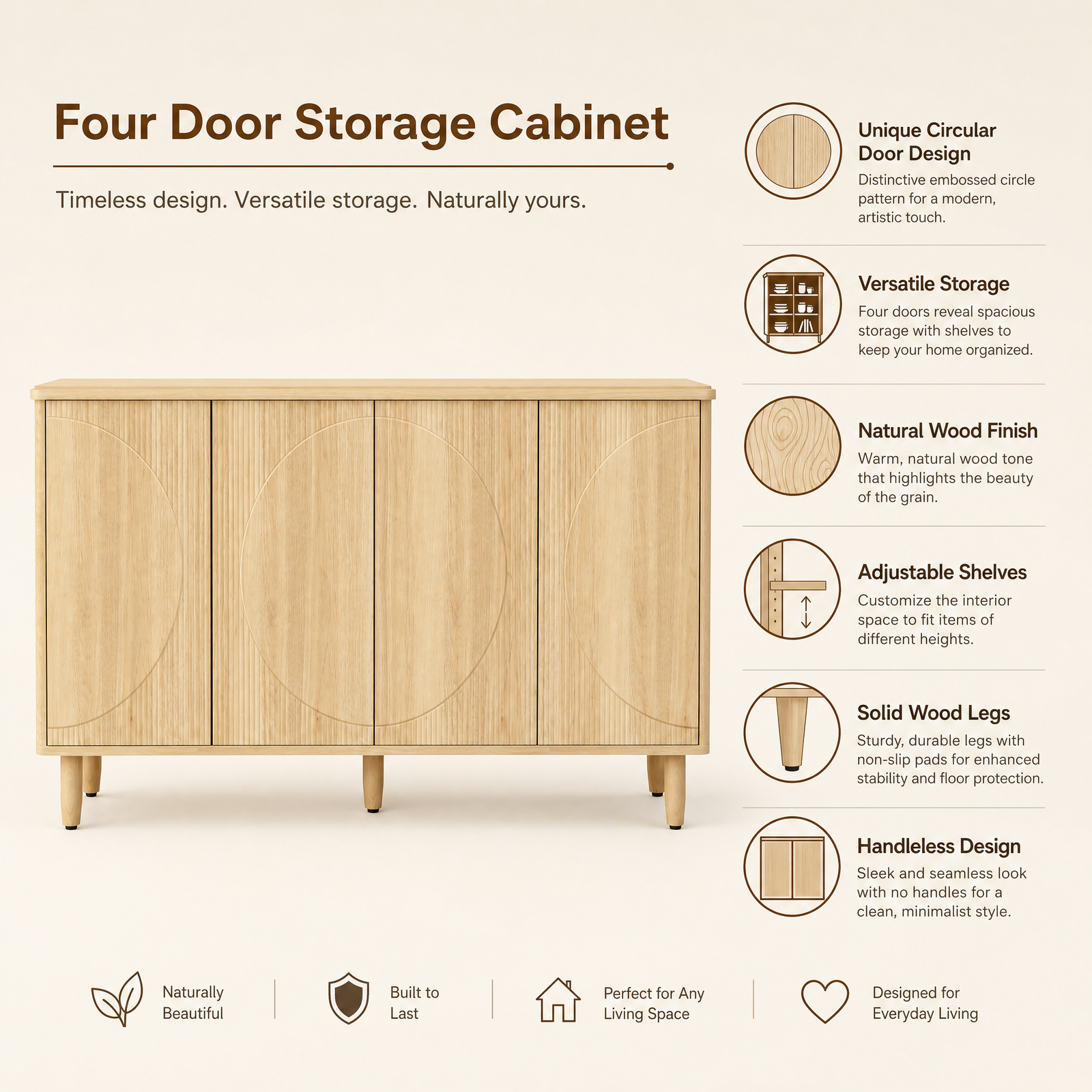 EMOOTTOO 59.4" Modern Oak Sideboard Buffet Cabinet with Storage