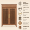 EMOOTTOO 43" Walnut Shoe Storage Cabinet with Louvered Doors and Drawer