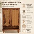 EMOOTTOO 43" Boho Rattan Shoe Storage Cabinet