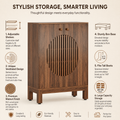 EMOOTTOO 40" Japandi Walnut Shoe Storage Cabinet with Circular Slatted Doors