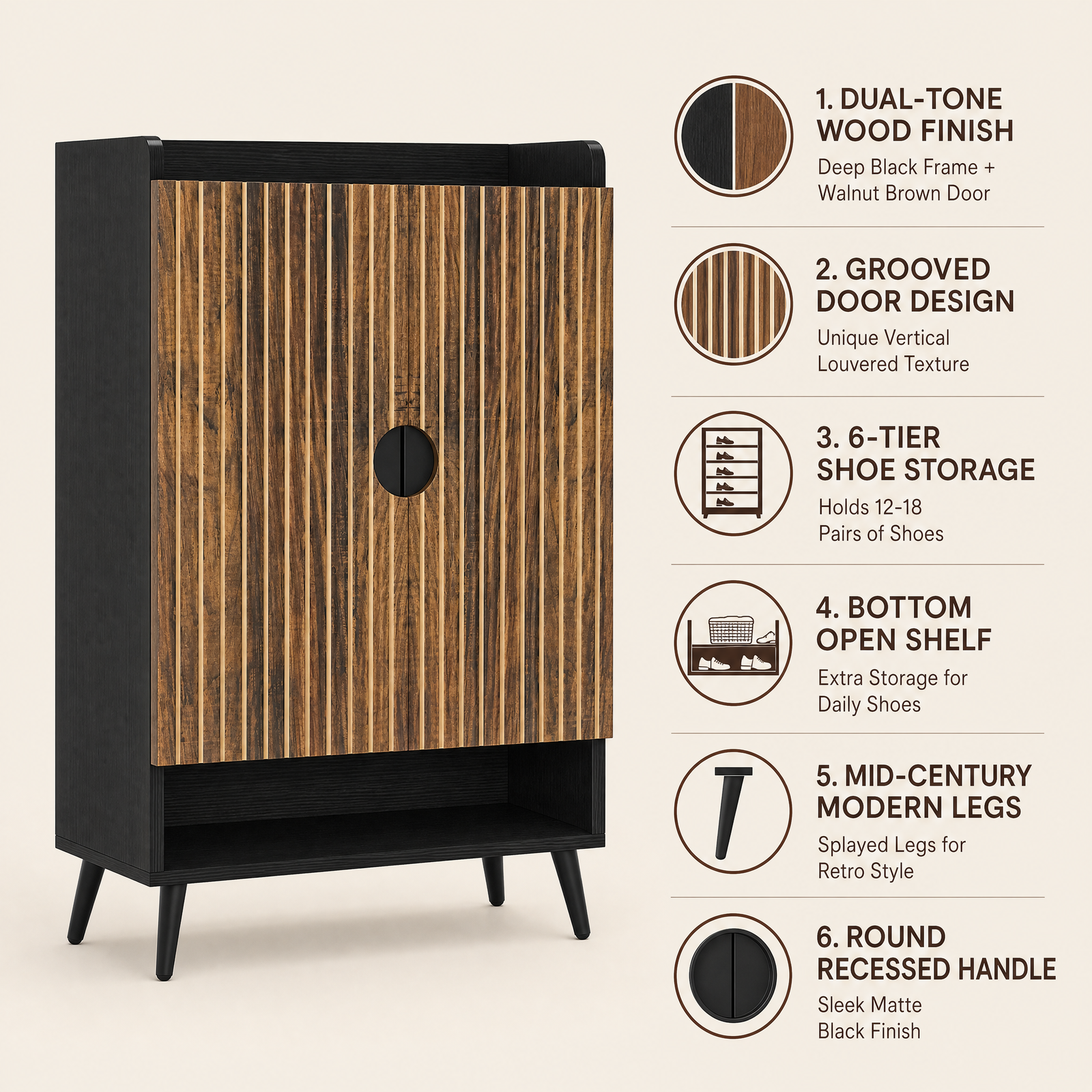 EMOOTTOO 7-Tier Shoe Cabinet with Vertical Slatted Doors