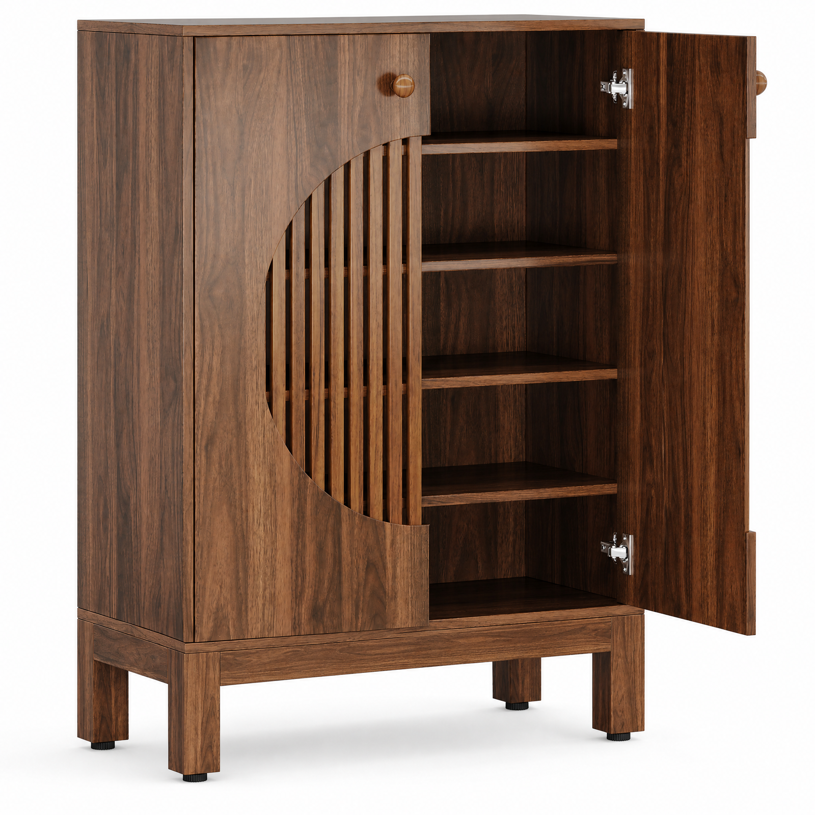 EMOOTTOO 40" Japandi Walnut Shoe Storage Cabinet with Circular Slatted Doors