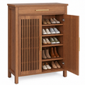 EMOOTTOO 43" Walnut Shoe Storage Cabinet with Louvered Doors and Drawer