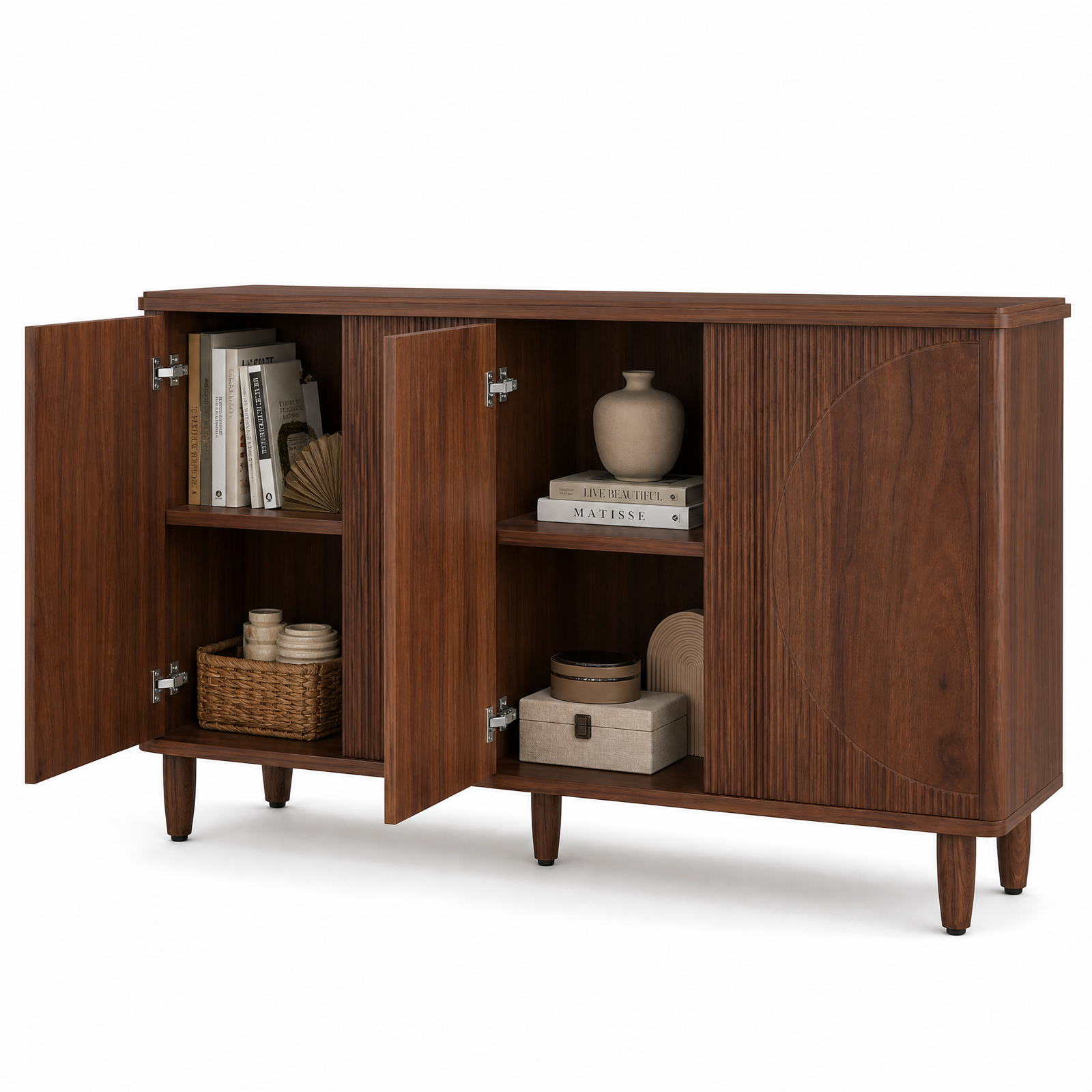 EMOOTTOO 59" Modern Buffet Sideboard Cabinet with Semicircle Pattern Doors