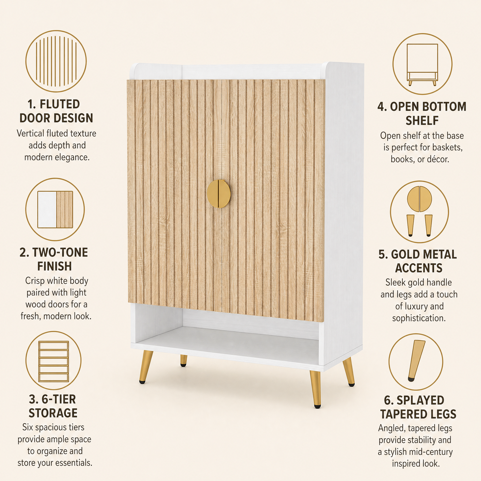 EMOOTTOO 7-Tier Shoe Cabinet with Vertical Slatted Doors