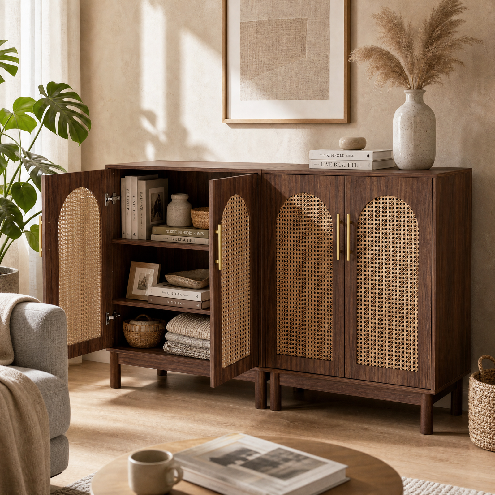 EMOOTTOO 59" Boho Rattan Buffet Sideboard