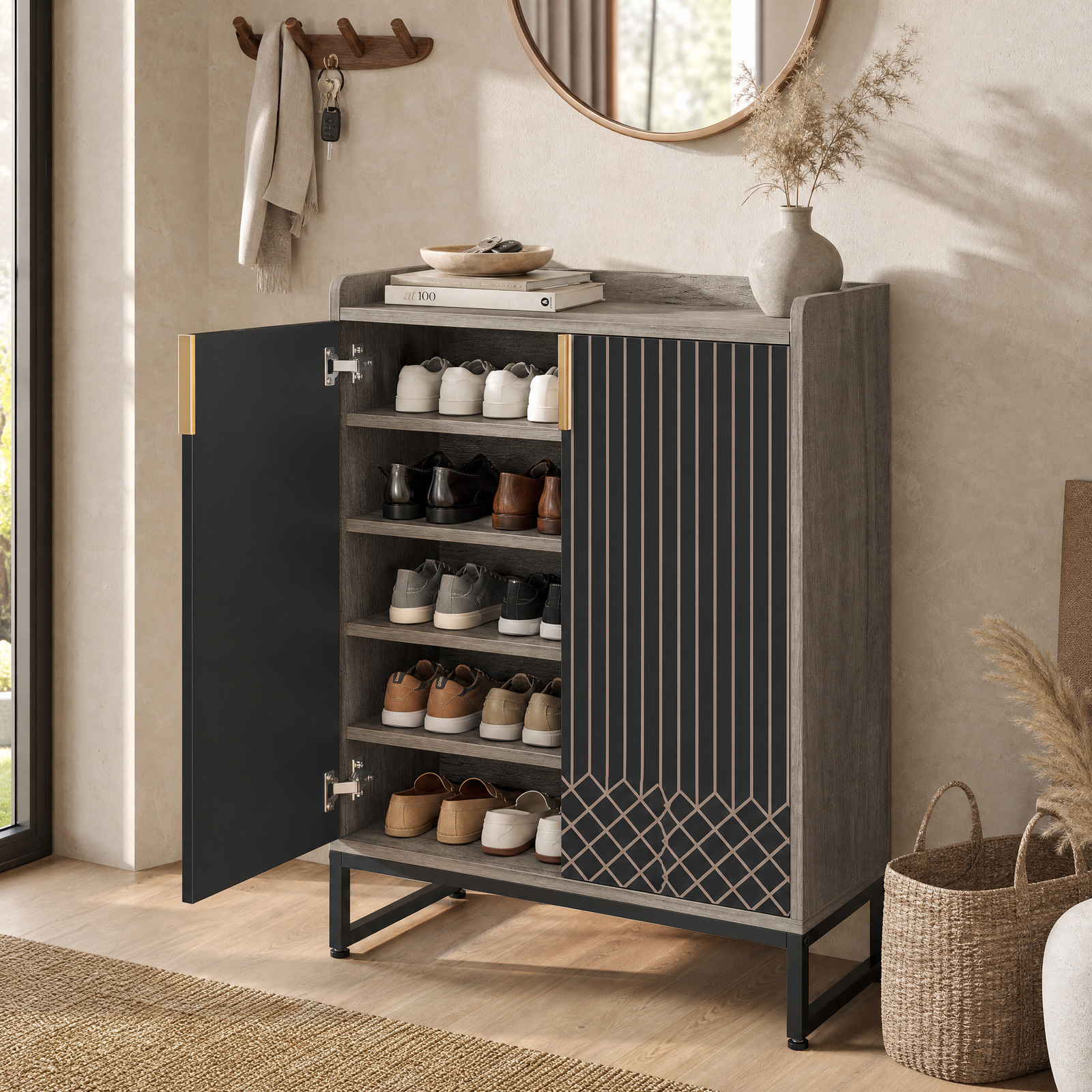 EMOOTTOO Modern 5-Tier Shoe Cabinet with Doors