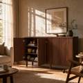 EMOOTTOO 59" Modern Buffet Sideboard Cabinet with Semicircle Pattern Doors