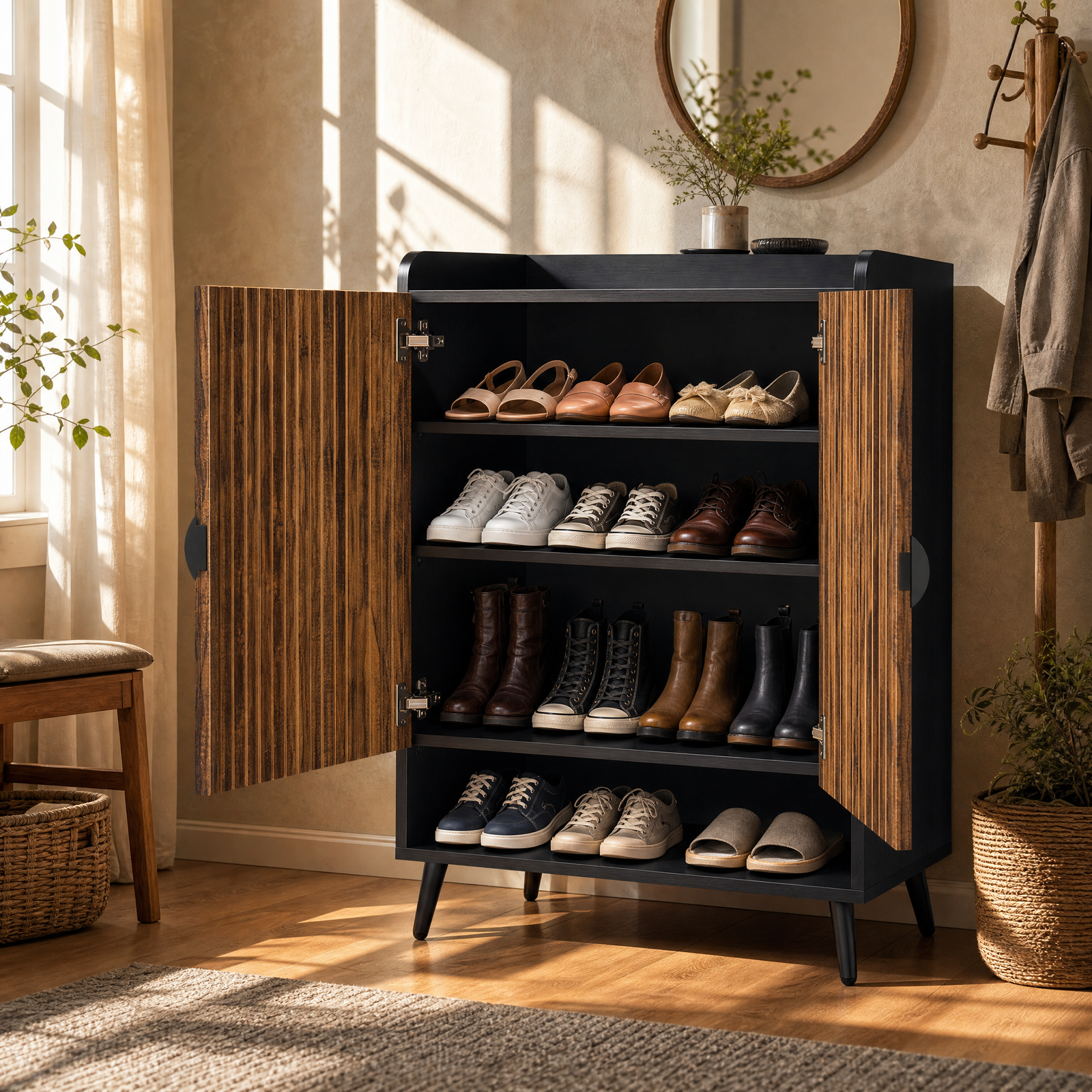 EMOOTTOO 7-Tier Shoe Cabinet with Vertical Slatted Doors