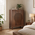 EMOOTTOO 40" Japandi Walnut Shoe Storage Cabinet with Circular Slatted Doors