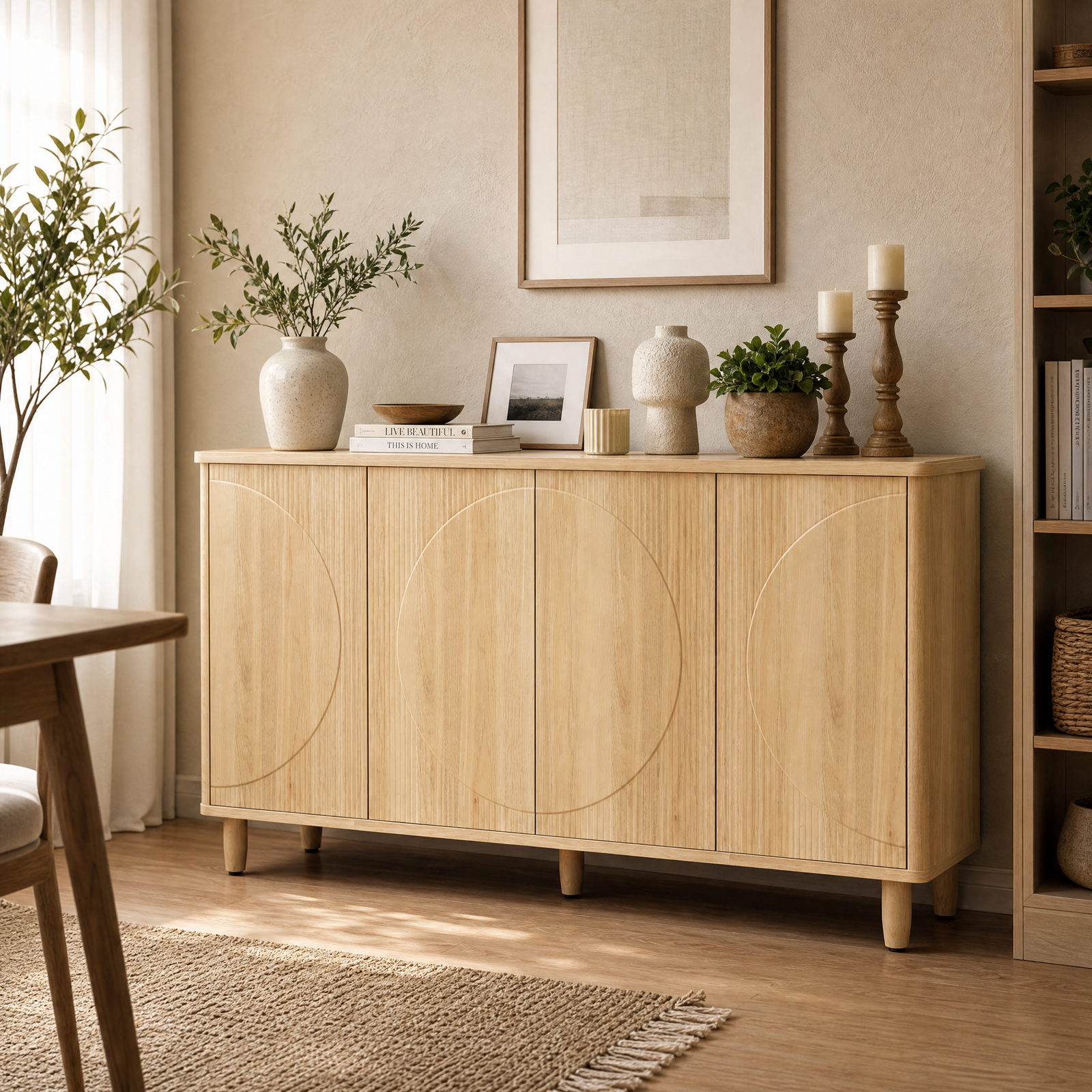 EMOOTTOO 59.4" Modern Oak Sideboard Buffet Cabinet with Storage