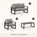 4-Piece Modern Aluminum Outdoor Conversation Set, 4-Seat Patio Sofa Group with 52" Loveseat, 2 Armchairs & Tempered Glass