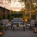 4-Piece Modern Aluminum Outdoor Conversation Set, 4-Seat Patio Sofa Group with 52" Loveseat, 2 Armchairs & Tempered Glass