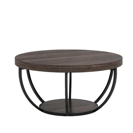 Round Coffee Table, 31.7" Wooden 2-Tier Circle Coffee Table with Storage Shelves, Modern Accent Cocktail Table Center Table