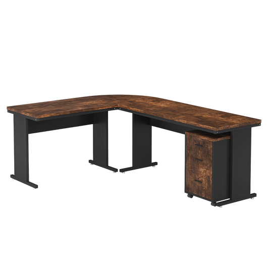 83" L-Shaped Executive Desk with Drawers & Rolling File Cabinet