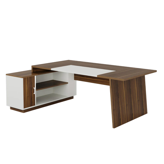 70.5" L-Shaped Executive Office Desk with Storage Cabinet & Shelves