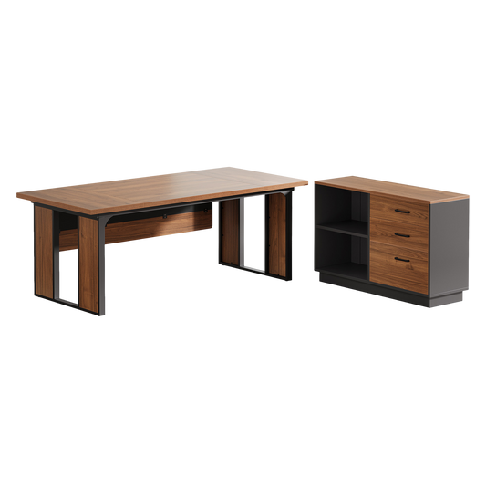 63" L-Shaped Executive Desk with Drawer Cabinet & Storage Shelves