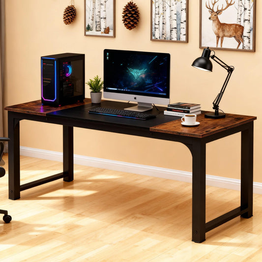Emoottoo 70.8”Executive Desk, Large Office Computer Desk with Thicken Frame, Modern Simple Workstation Business Furniture for Home Office, Rustic Brown/Black
