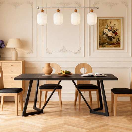Emootto 71" Modern Geometric Dining Table - Large Rectangular Kitchen Table with Sculptural Metal Legs, Executive Desk for 6-8 People