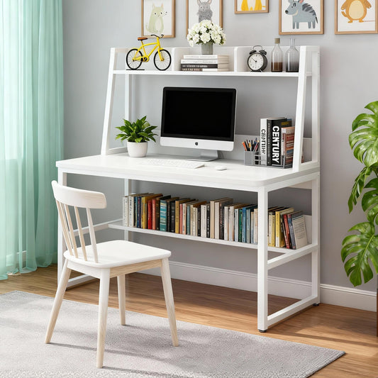 Emoottoo Computer Desk with Hutch, 47 inches Home Office Desk with Space Saving Design with Bookshelf for Small Spaces