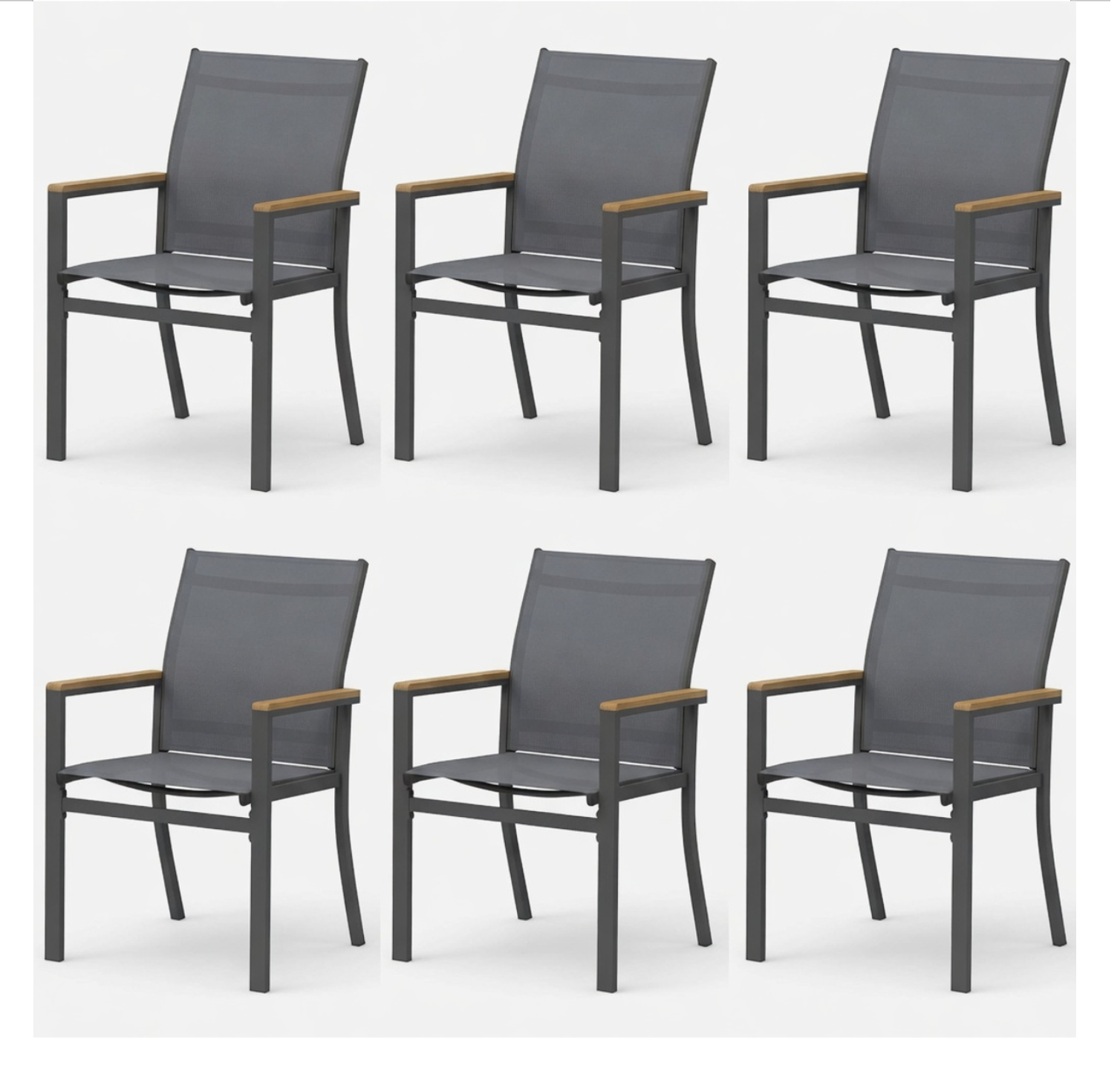Set of 6 , Grey Aluminum Outdoor Patio Chair, All Weather Textilene Patio Chairs