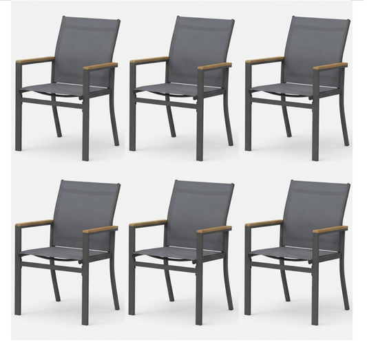 Set of 6 , Grey Aluminum Outdoor Patio Chair, All Weather Textilene Patio Chairs