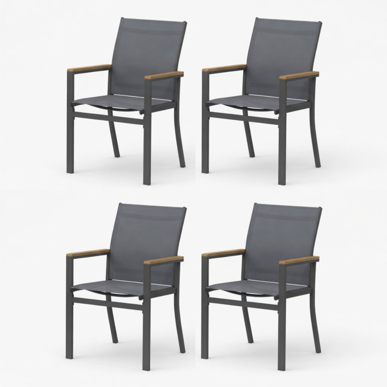 Set of 4, Grey Aluminum Outdoor Patio Chair, All Weather Textilene Patio Chairs