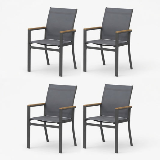Set of 4, Grey Aluminum Outdoor Patio Chair, All Weather Textilene Patio Chairs