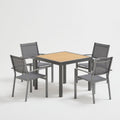 5-Piece Grey Patio Dining Set, 4-Seat All-Weather Heavy Duty HDPS Aluminum Square Table and Textilene Metal Patio Chairs