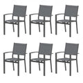 Set of 6, Heavy-Duty Metal Grey Outdoor Patio Chair, All Weather Textilene