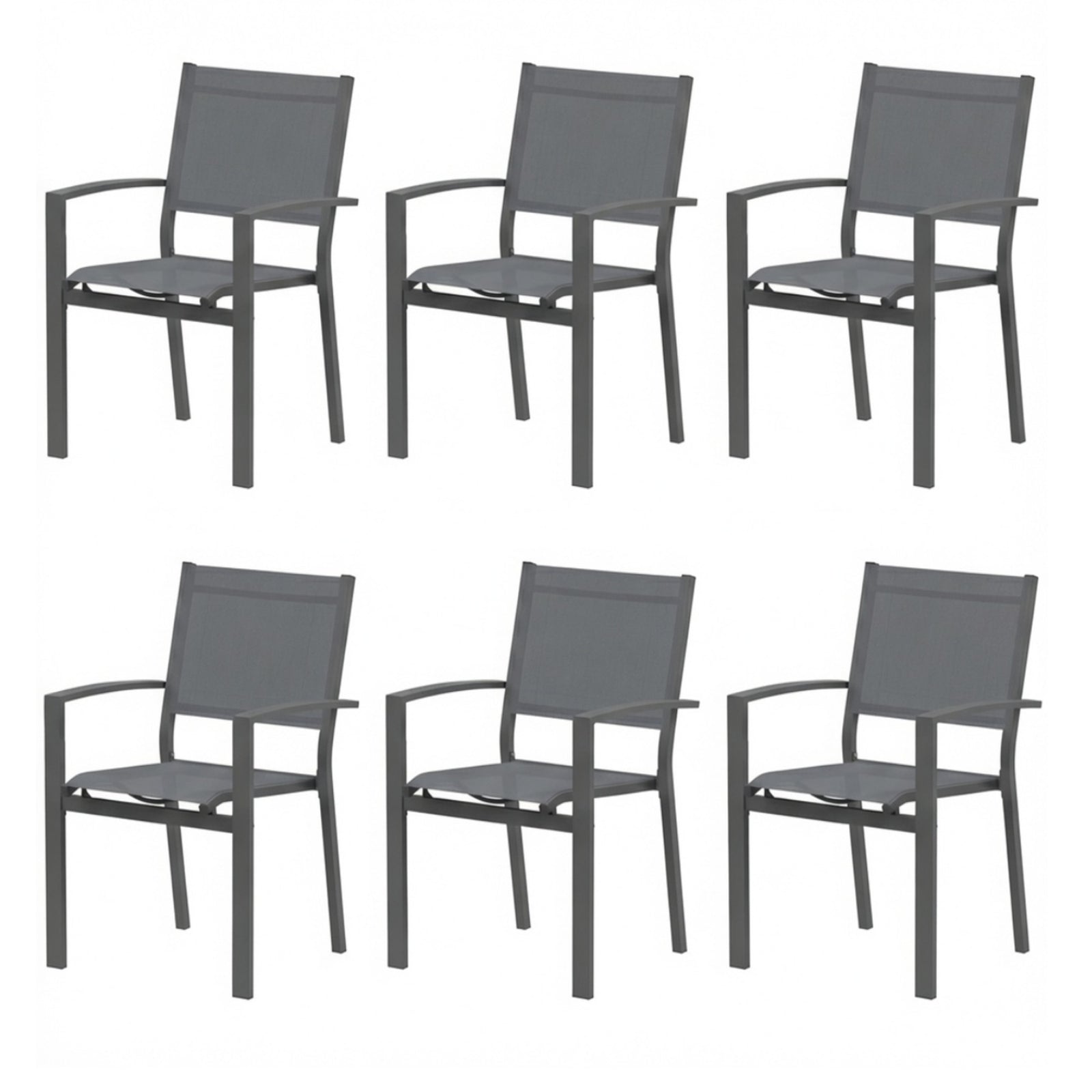 Set of 6, Heavy-Duty Metal Grey Outdoor Patio Chair, All Weather Textilene