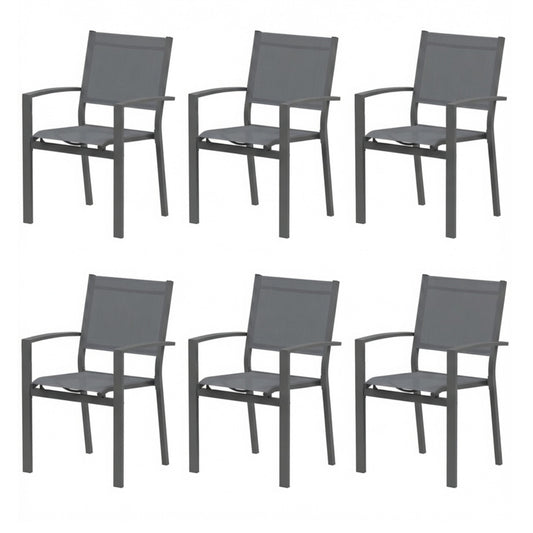 Set of 6, Heavy-Duty Metal Grey Outdoor Patio Chair, All Weather Textilene