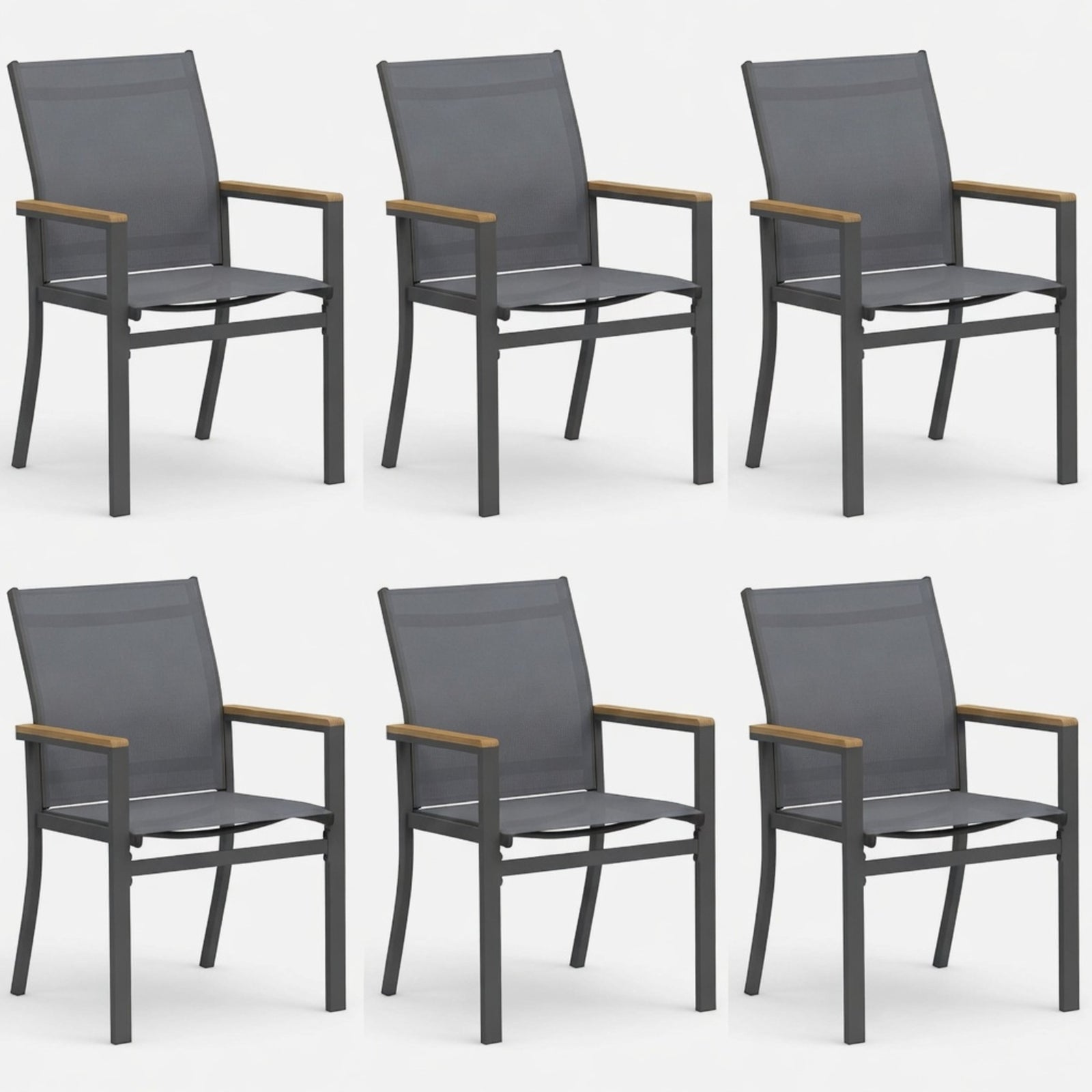 Set of 6, Grey Aluminum Outdoor Patio Chair, All Weather Textilene Patio Chairs
