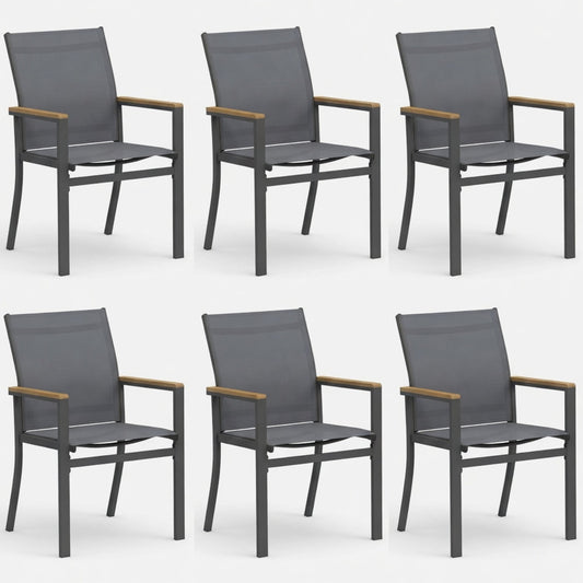 Set of 6, Grey Aluminum Outdoor Patio Chair, All Weather Textilene Patio Chairs