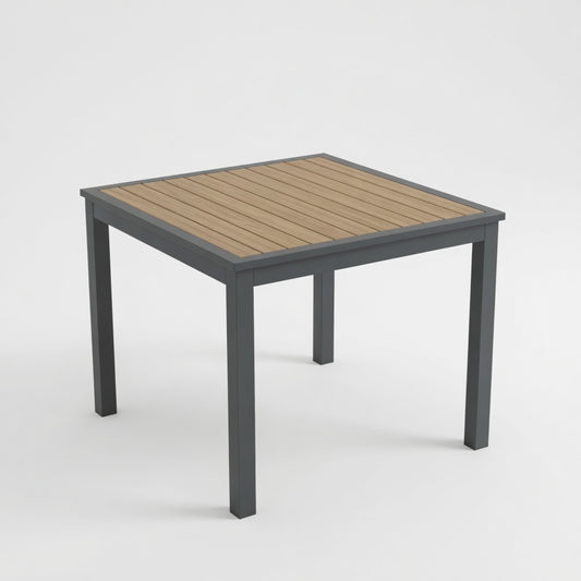 35.4" Grey Aluminum Outdoor Square Patio Table, All Weather HDPS Slatted Dining Table - product image 2