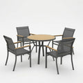 5-Piece Grey Aluminum Patio Dining Set, 4-Seat All-Weather Heavy-Duty HDPS Round Table and Textilene Patio Chairs