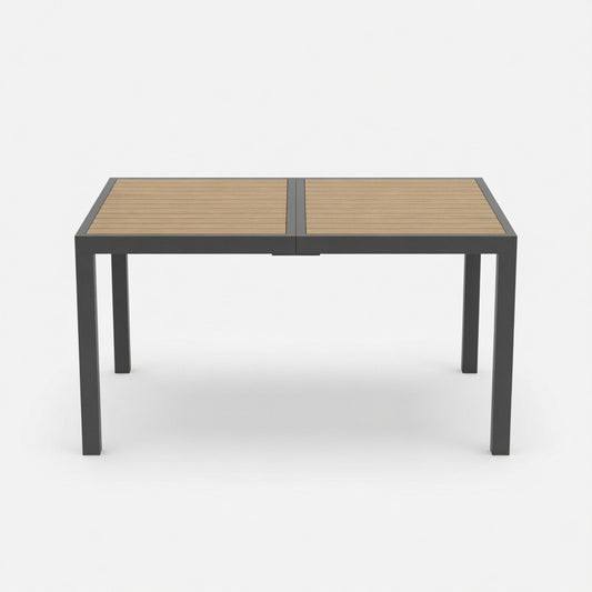 59" Grey Aluminum Rectangle Outdoor Patio Table, All Weather HDPS Slatted Dining Table - product image 1