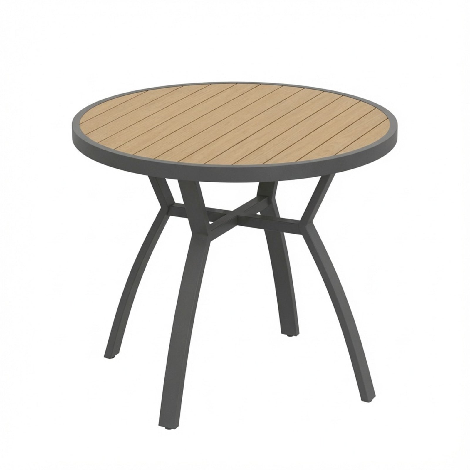35.4" Grey Aluminum Outdoor Round Patio Table, All Weather HDPS Slatted Dining Table - product image 1