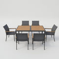 7-Piece Grey Aluminum Patio Dining Set, 6-Seat All-Weather Heavy-Duty HDPS Rectangle Table and Textilene Patio Chairs