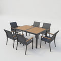 7-Piece Grey Aluminum Patio Dining Set, 6-Seat All-Weather Heavy Duty HDPS Rectangle Table and Textilene Patio Chairs