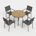 5-Piece Grey Patio Dining Set, 4-Seat All-Weather Heavy Duty HDPS Aluminum Round Table and Textilene Metal Patio Chairs