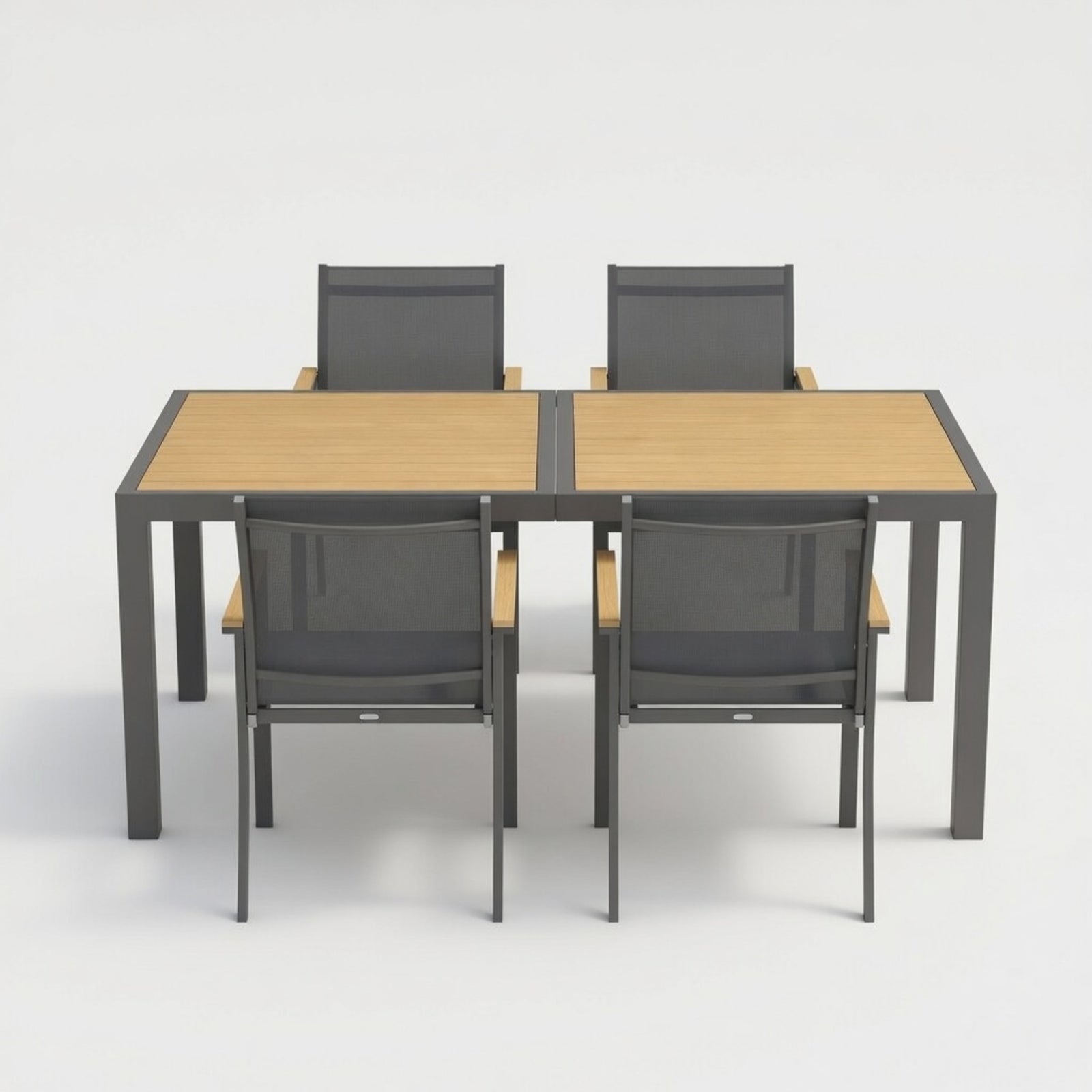 5-Piece Grey Aluminum Patio Dining Set, 4-Seat All-Weather Heavy Duty HDPS Rectangle Table and Textilene Patio Chairs