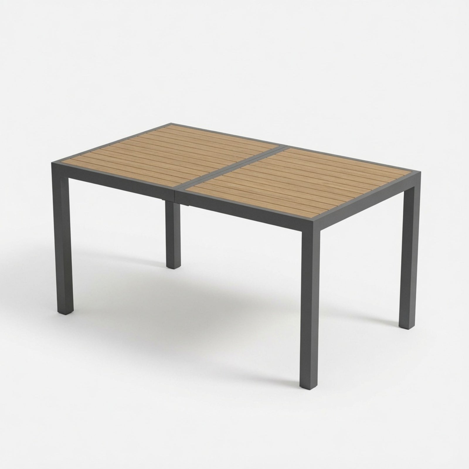 59" Grey Aluminum Rectangle Outdoor Patio Table, All Weather HDPS Slatted Dining Table - product image 2