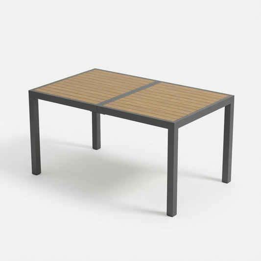 59" Grey Aluminum Rectangle Outdoor Patio Table, All Weather HDPS Slatted Dining Table - product image 2