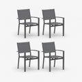 Set of 4, Heavy-Duty Metal Grey Outdoor Patio Chair, All Weather Textilene