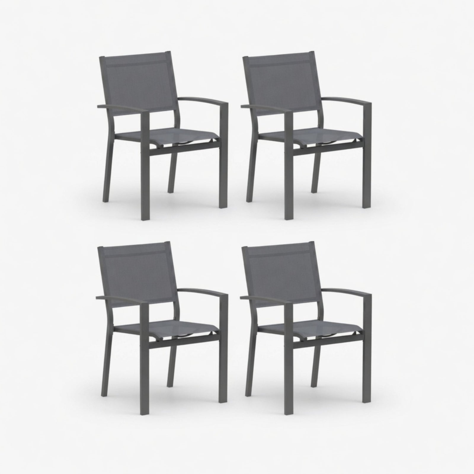 Set of 4, Heavy-Duty Metal Grey Outdoor Patio Chair, All Weather Textilene